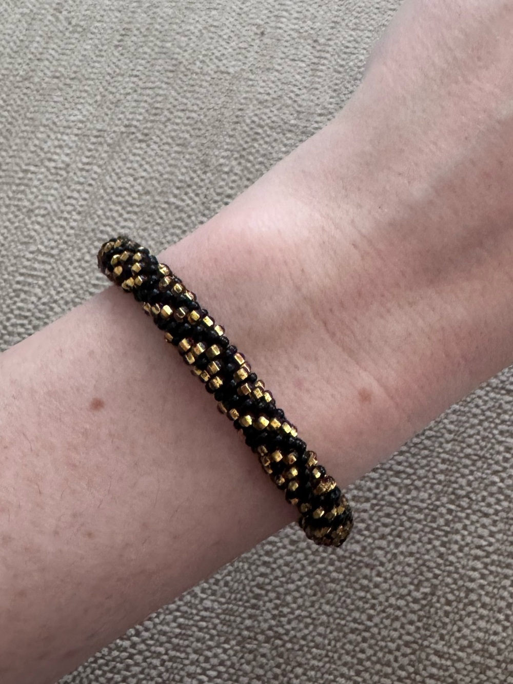 Handwoven Black and Gold Beaded Bracelet - Women's Accessory